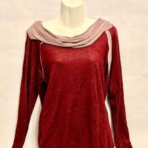 Women's Red Cowl Neck Long-Sleeve Top